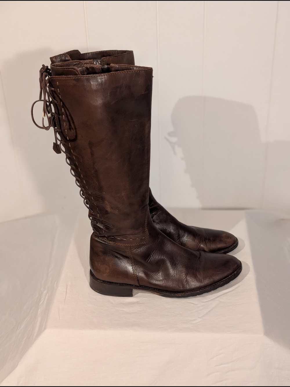 Handmade Over-the-Knee Lace-Up Leather Boots in Dark Brown